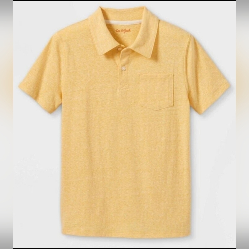 Cat & Jack Pale Yellow Knit Polo Shirt Short Sleeve Pocket Size Medium 8/10